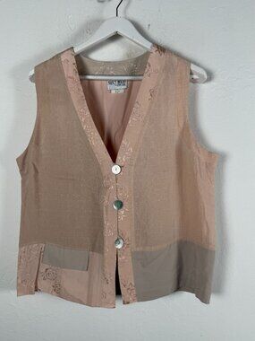 NANCY BOLEN City Girl Mauve Pink Patchwork Mixed Media Vest Art To Wear Large